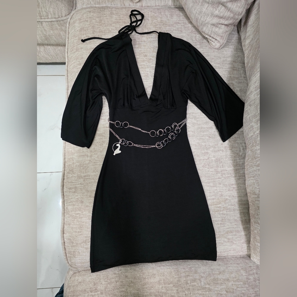 Baby Phat Black Dress with Silver Chain Detail